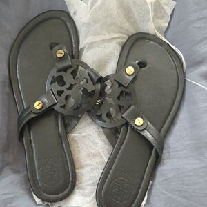 Black Sandals with Gold Accents